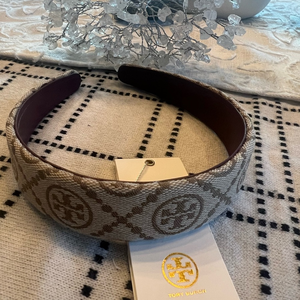 Tory Burch Beige Logo Headband